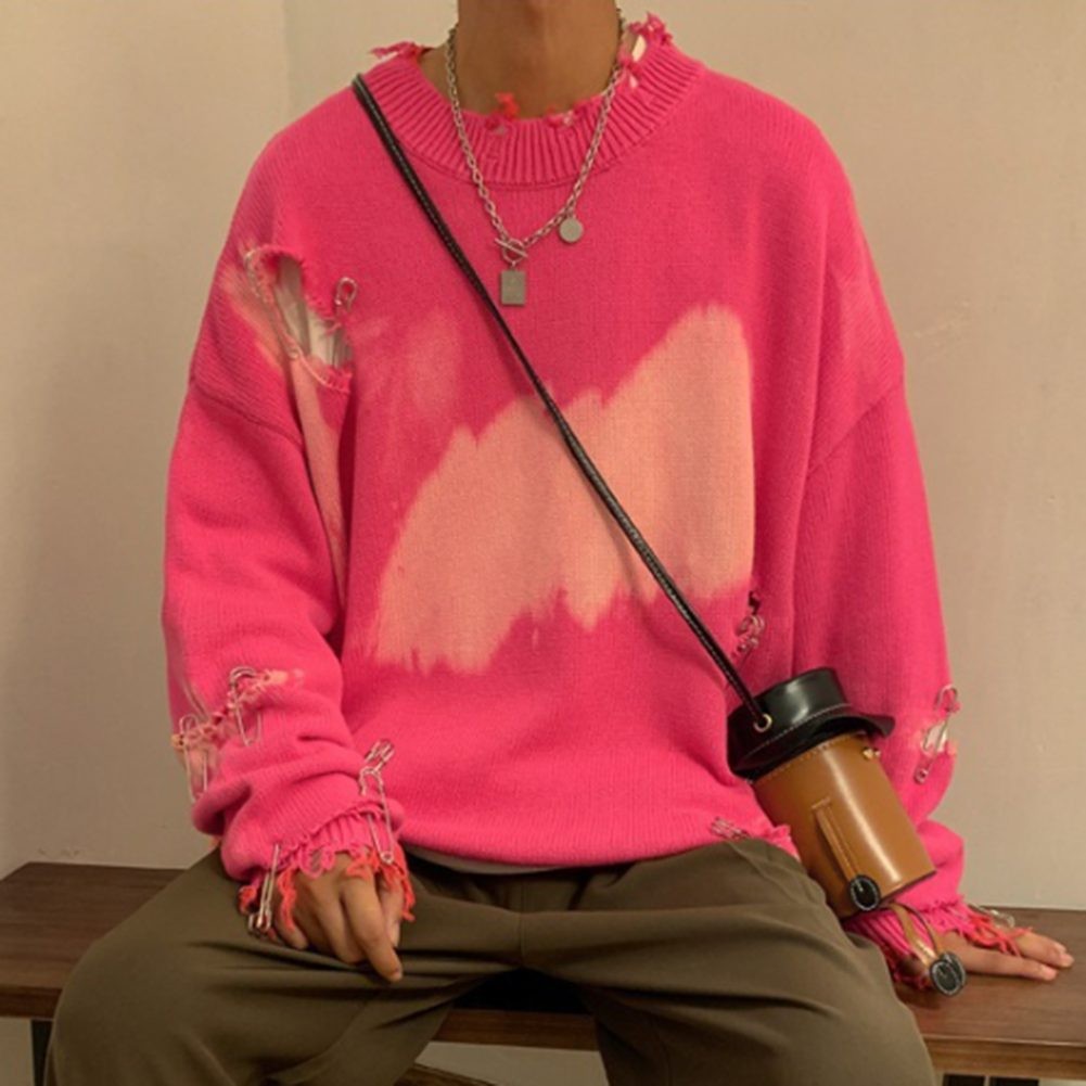 Men's Stylish O Neck Knit Sweater with Tie Dye Pattern for Casual Days - Picture 19 of 52