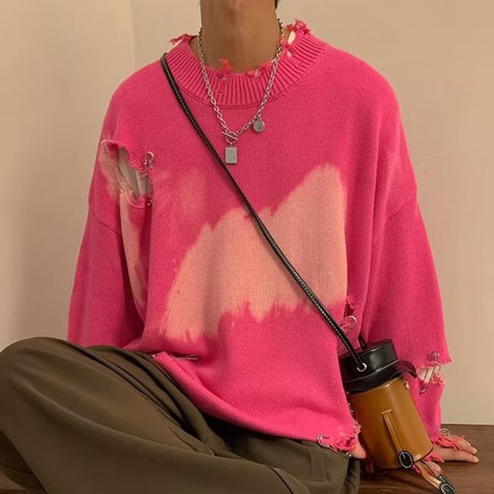 Men's Stylish O Neck Knit Sweater with Tie Dye Pattern for Casual Days - Picture 16 of 52