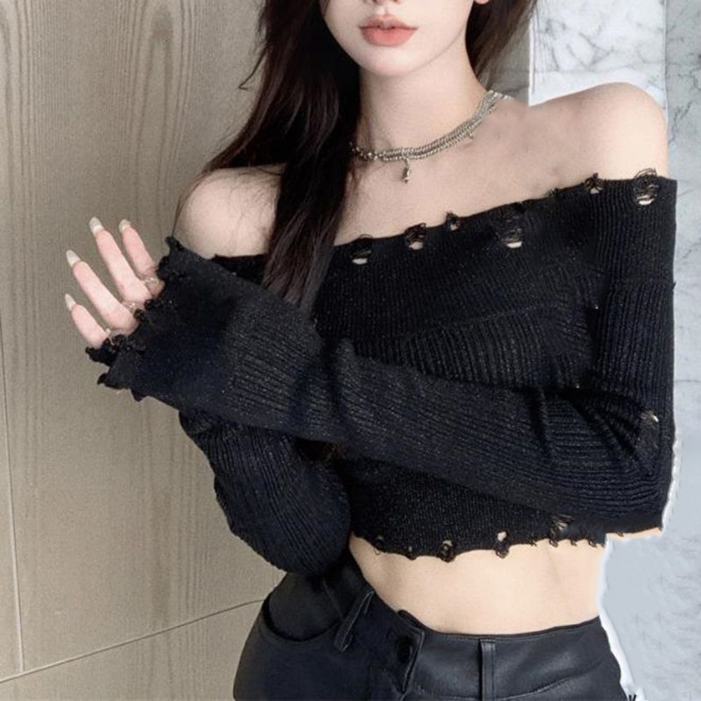 Fashion Forward Ripped Off Shoulder Casual Sweatshirt Style for Ladies - Picture 24 of 25