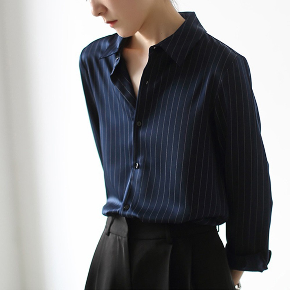 Ladies Long Sleeve Striped Casual Shirts Suitable for Various Occasions