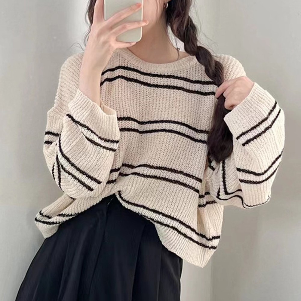Casual Womens Long Sleeve Sweater with Stripes Perfect for Daily Outfits - Picture 13 of 14