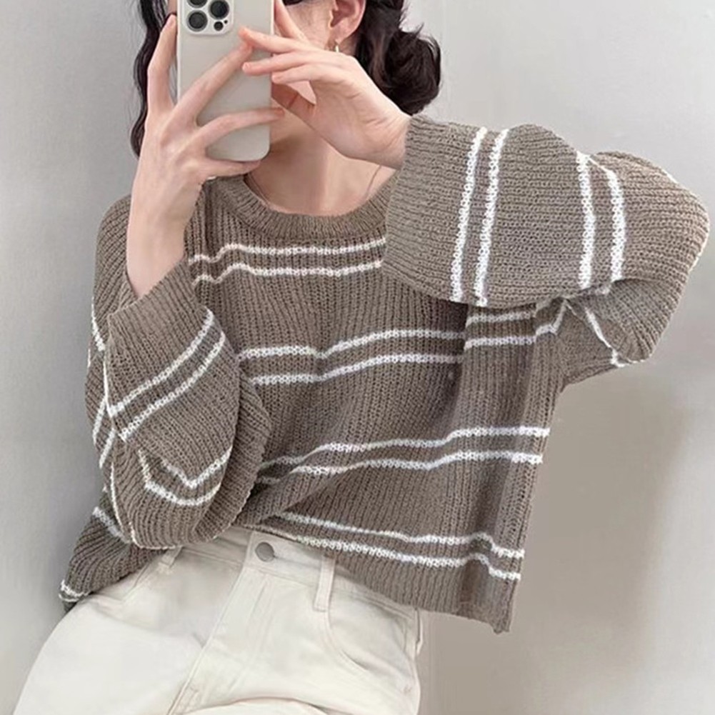 Fashionable Womens Long Sleeve Sweater with Stylish Stripes for Casual Look - Picture 9 of 13