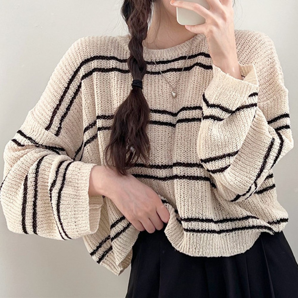 Casual Womens Long Sleeve Sweater with Stripes Perfect for Daily Outfits - Picture 14 of 14