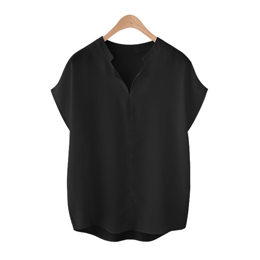 Fashionable Loose Fit Chiffon Shirt with Short Sleeves and Stylish Neckline - Picture 10 of 10