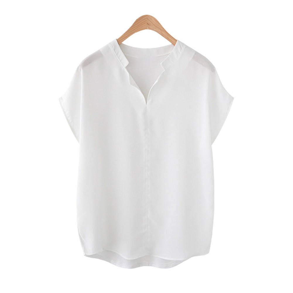 Fashionable Loose Fit Chiffon Shirt with Short Sleeves and Stylish Neckline - Picture 7 of 10