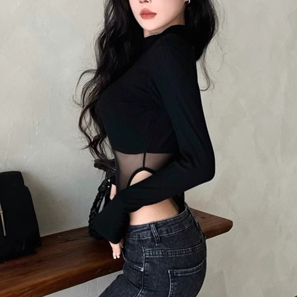 Womens Unique Casual Top Long Sleeve Bodysuit with Fashionable Mesh Design - Picture 24 of 60