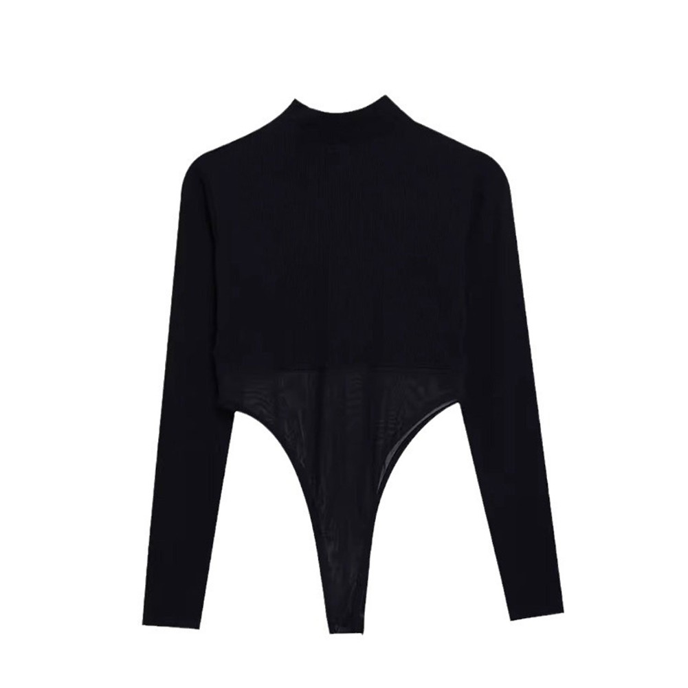 Womens Unique Casual Top Long Sleeve Bodysuit with Fashionable Mesh Design - Picture 23 of 60