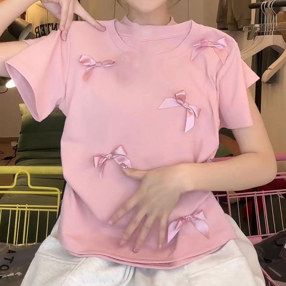 Fashion Forward Damen Cropped T-Shirt mit süßer Schleife und kurzen Ärmeln - Picture 16 of 32