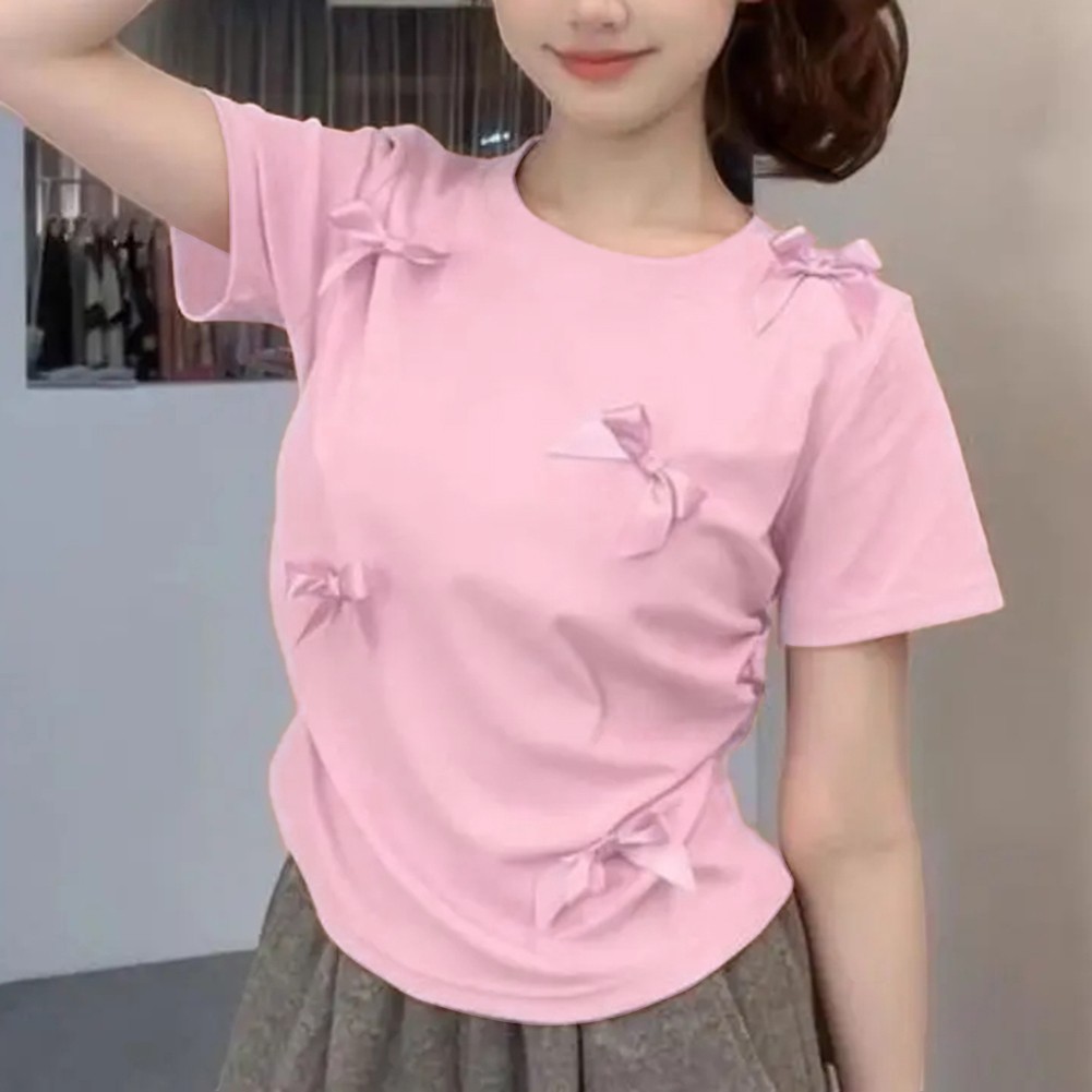 Fashion Forward Damen Cropped T-Shirt mit süßer Schleife und kurzen Ärmeln - Picture 13 of 32