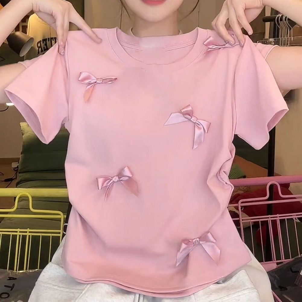 Fashion Forward Damen Cropped T-Shirt mit süßer Schleife und kurzen Ärmeln - Picture 14 of 32
