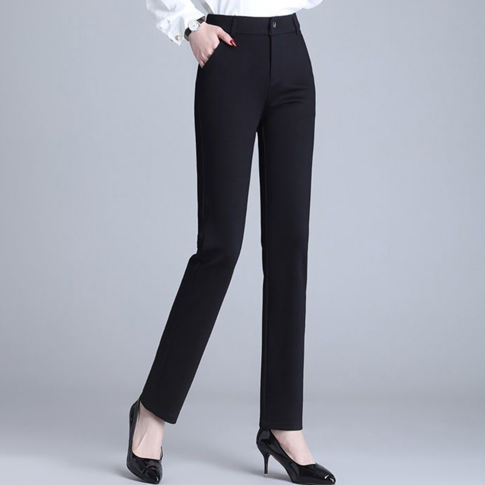 Trendige Damen Slim Fit High Waist Hose Essential Freizeit Straight Hose - Bild 15 von 33