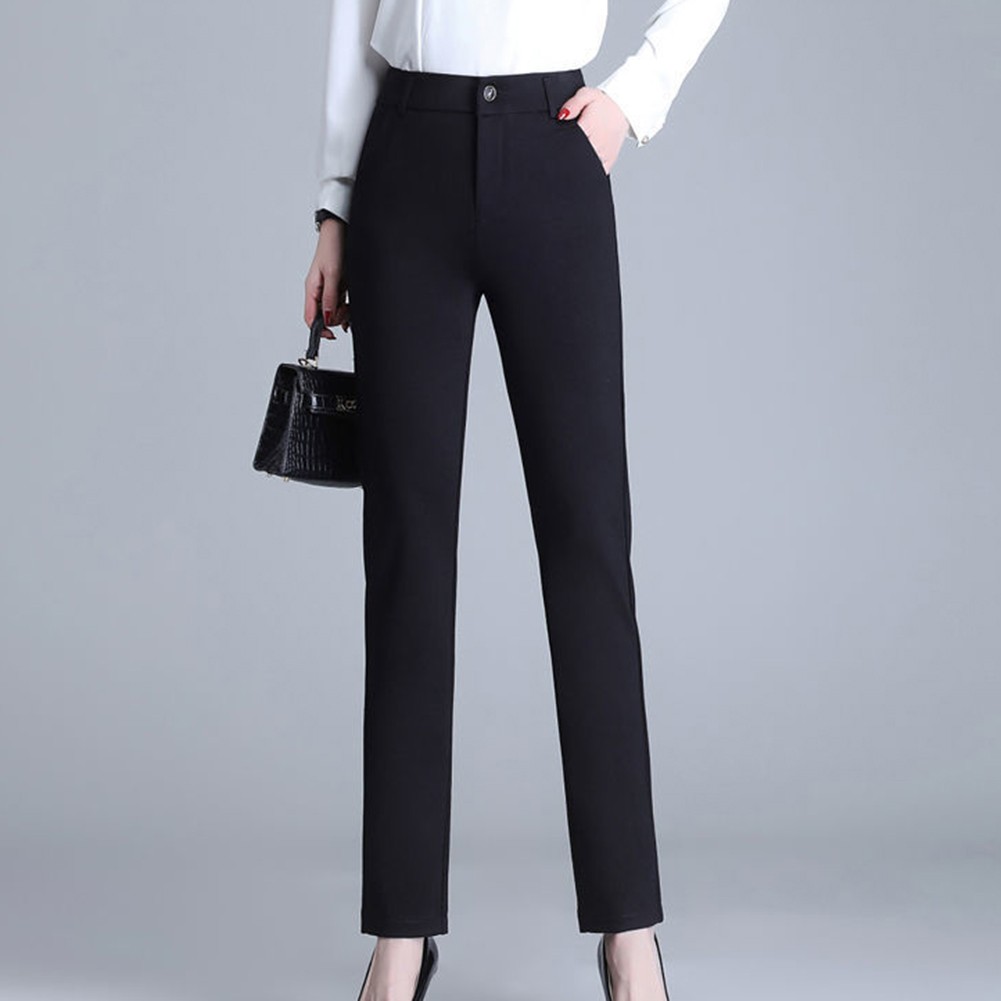 Trendige Damen Slim Fit High Waist Hose Essential Freizeit Straight Hose - Bild 13 von 33