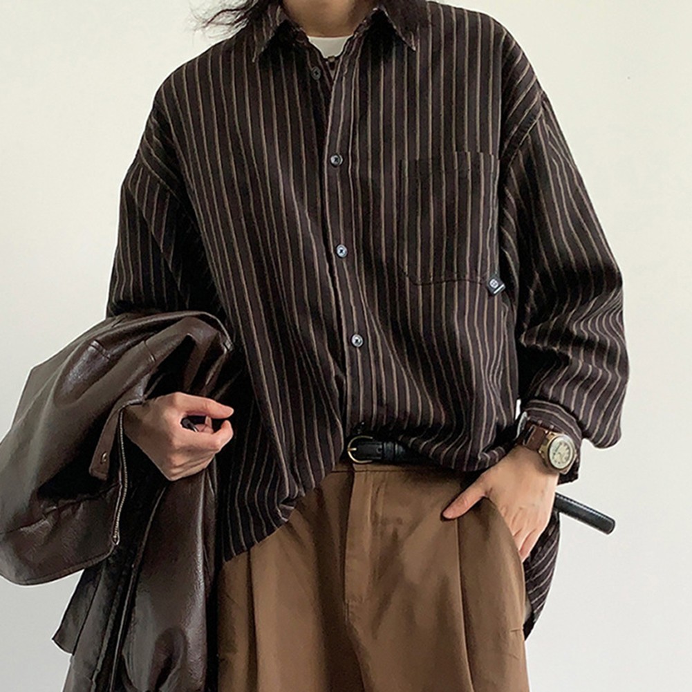 A Must Have Casual Unisex Loose Fit Striped Long Sleeve Fashion Shirts - Zdjęcie 6 z 16