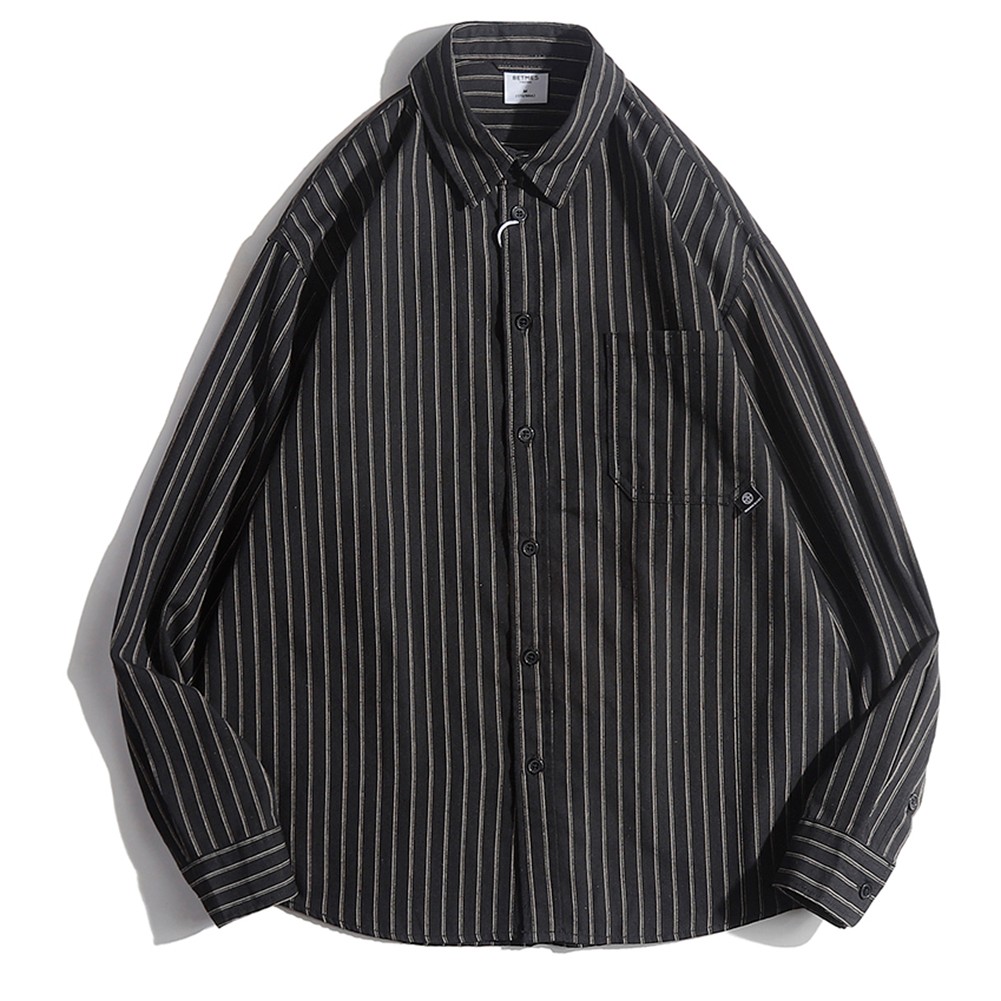 A Must Have Casual Unisex Loose Fit Striped Long Sleeve Fashion Shirts - Zdjęcie 4 z 16