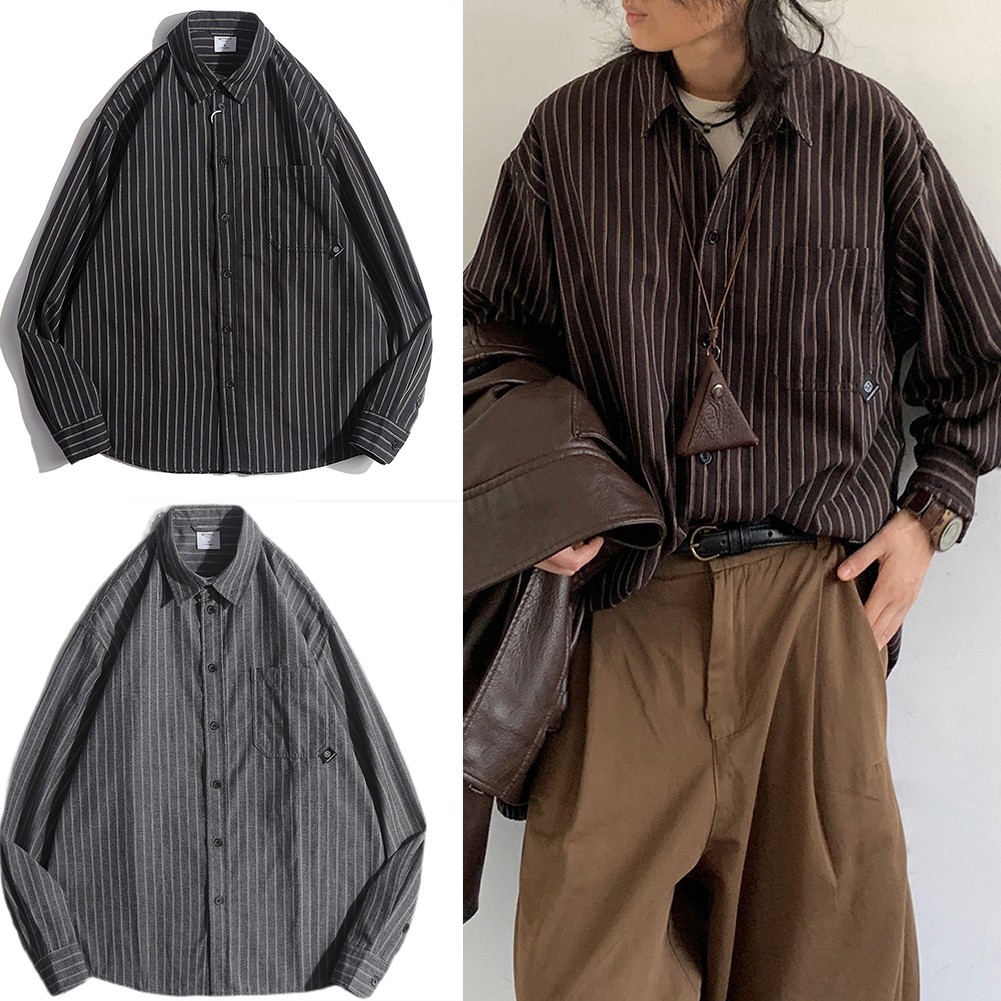 A Must Have Casual Unisex Loose Fit Striped Long Sleeve Fashion Shirts - Zdjęcie 1 z 16