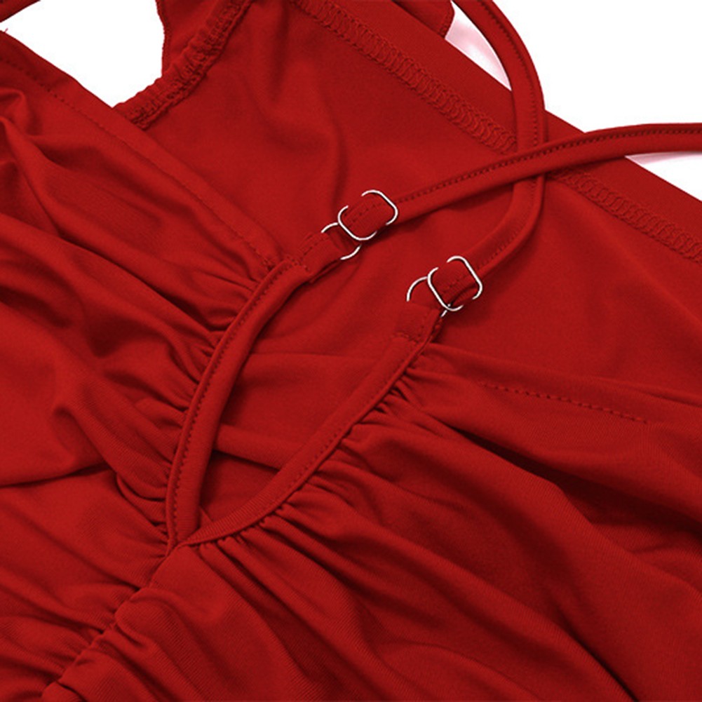 Sleek Halter Neck Slim Fit Vest in Red Featuring 3D Floral Embellishments - Picture 11 of 12