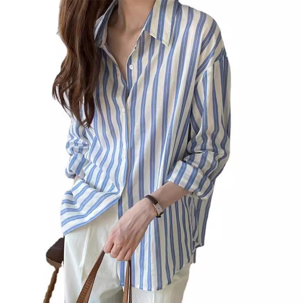 Comfortable Women's Long Sleeve Striped Top with Lapel for Daily Fashion - Picture 13 of 24