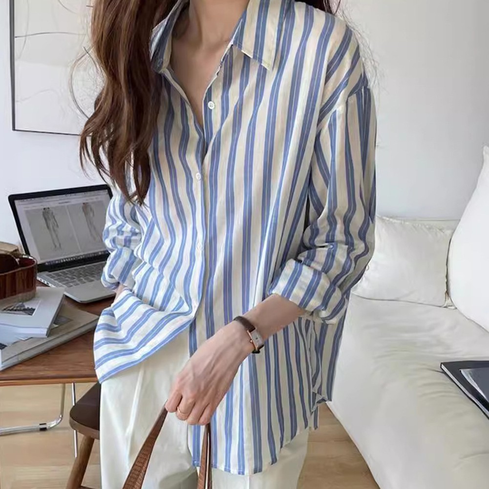 Comfortable Women's Long Sleeve Striped Top with Lapel for Daily Fashion - Picture 14 of 24