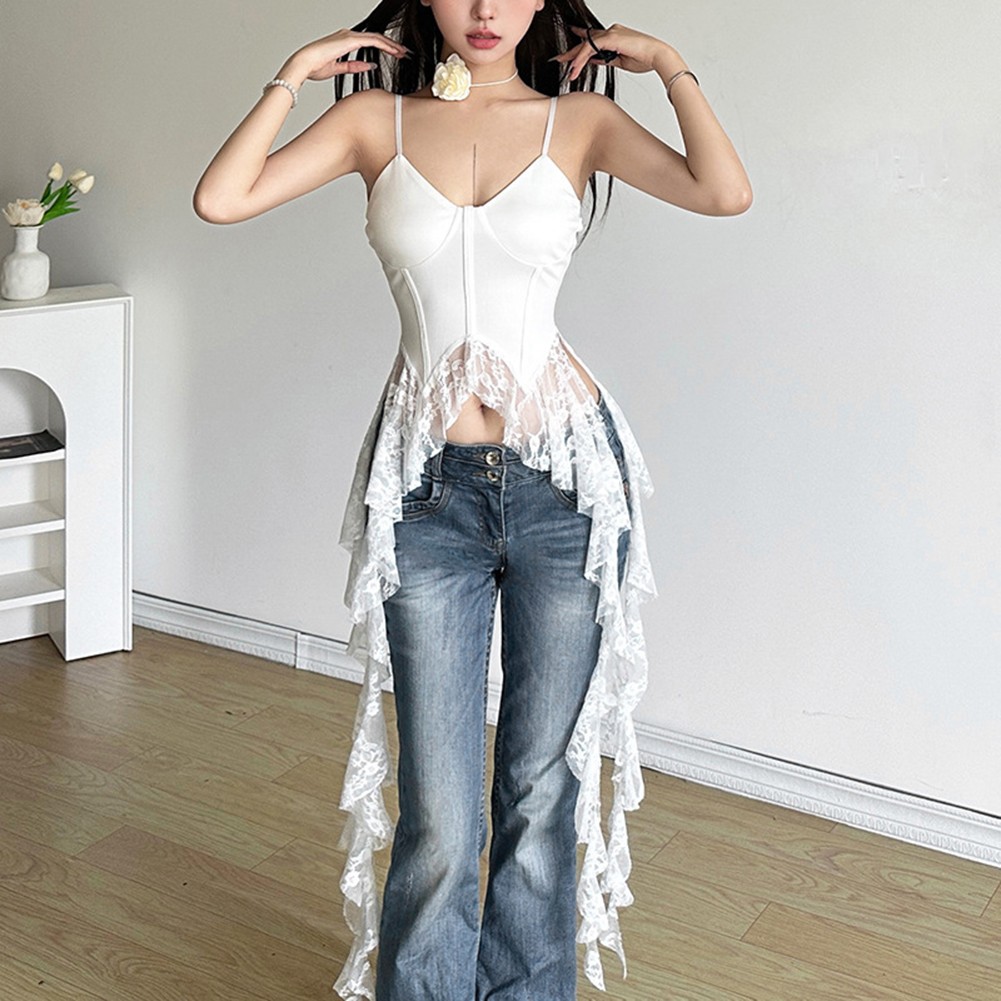 Stylish Women's Lace Top with Suspenders in Retro Street Fashion Design - Picture 21 of 22