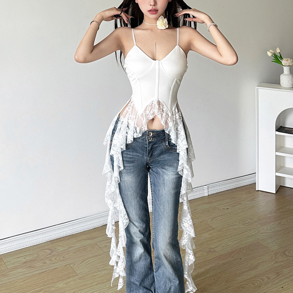 Stylish Women's Lace Top with Suspenders in Retro Street Fashion Design - Picture 22 of 22