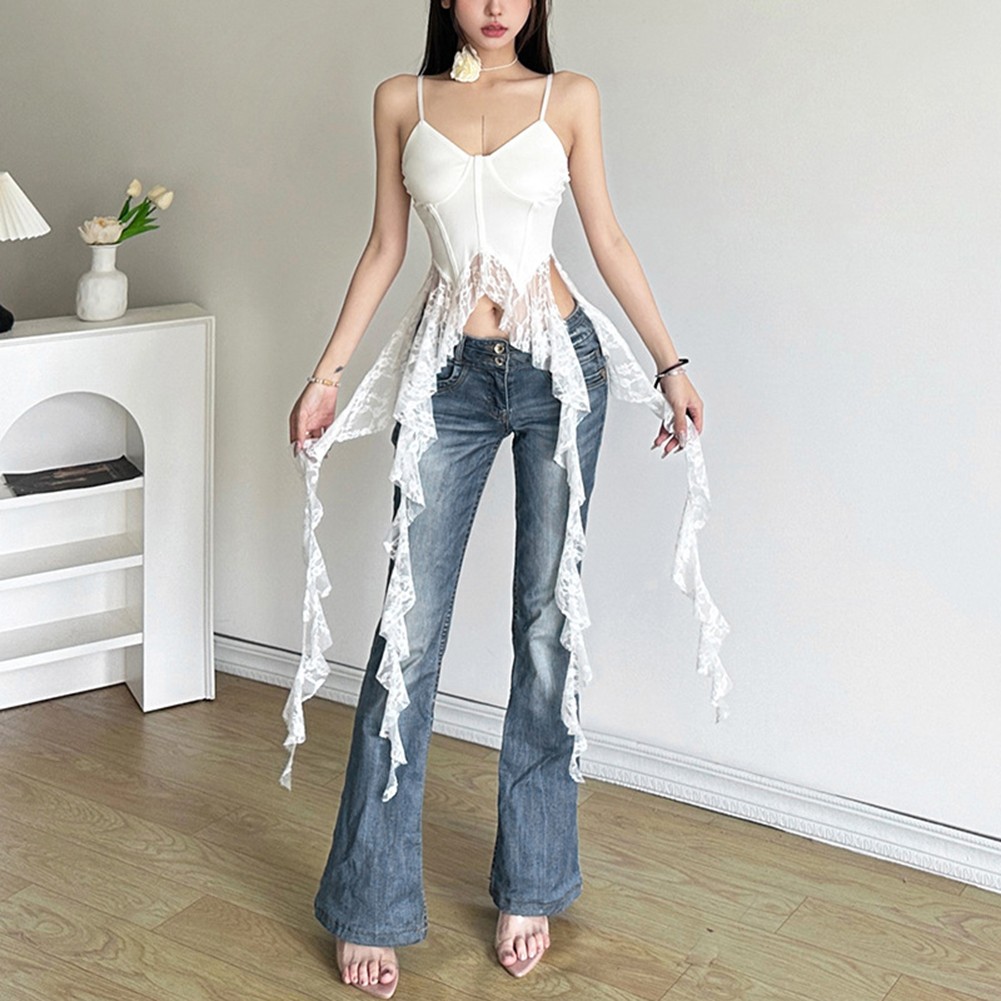 Stylish Women's Lace Top with Suspenders in Retro Street Fashion Design - Picture 19 of 22