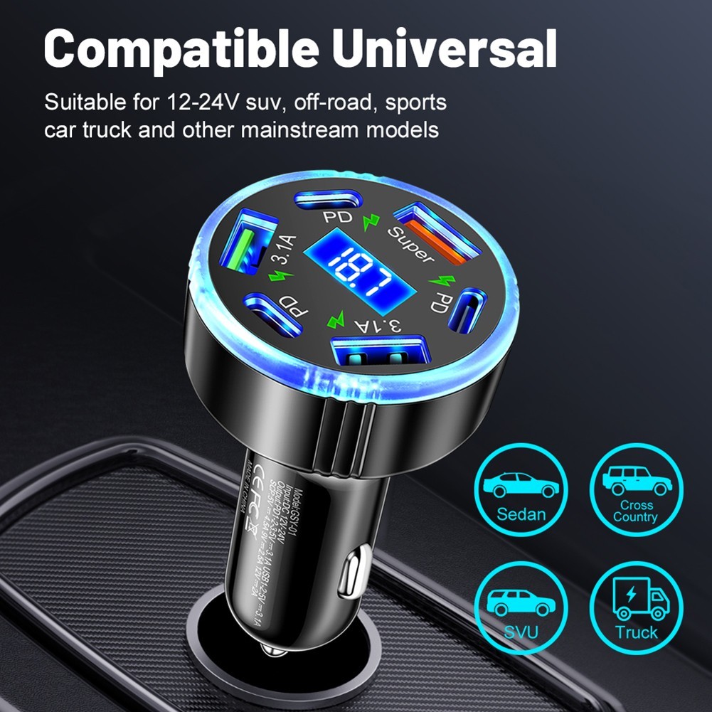 Chargeur Voiture PD Charge Rapide 6 Ports Adaptateur USB pour Smartphones et Tab - Photo 32 sur 36