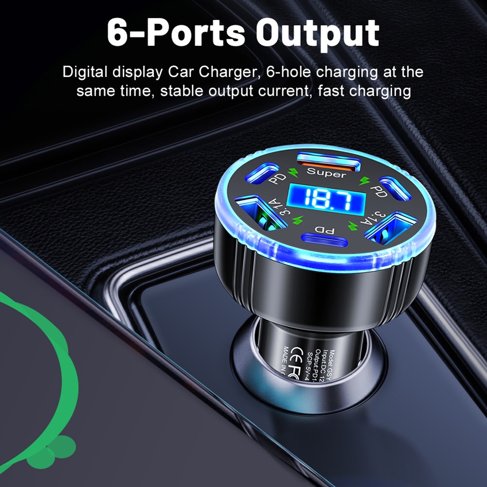 Chargeur Voiture Affichage LED avec Adaptateur 6 Ports Type C pour une Charge Ef - Photo 32 sur 36