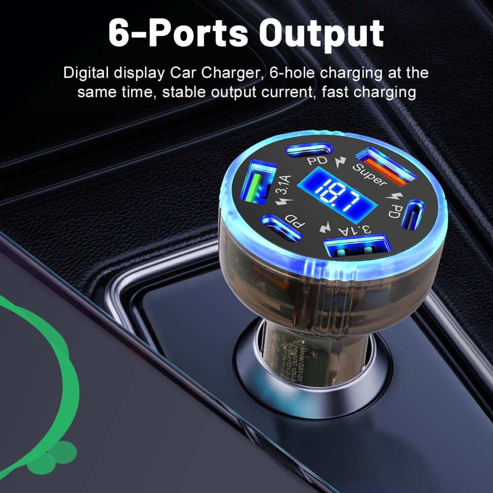 Chargeur Voiture PD Charge Rapide 6 Ports Adaptateur USB pour Smartphones et Tab - Photo 25 sur 36
