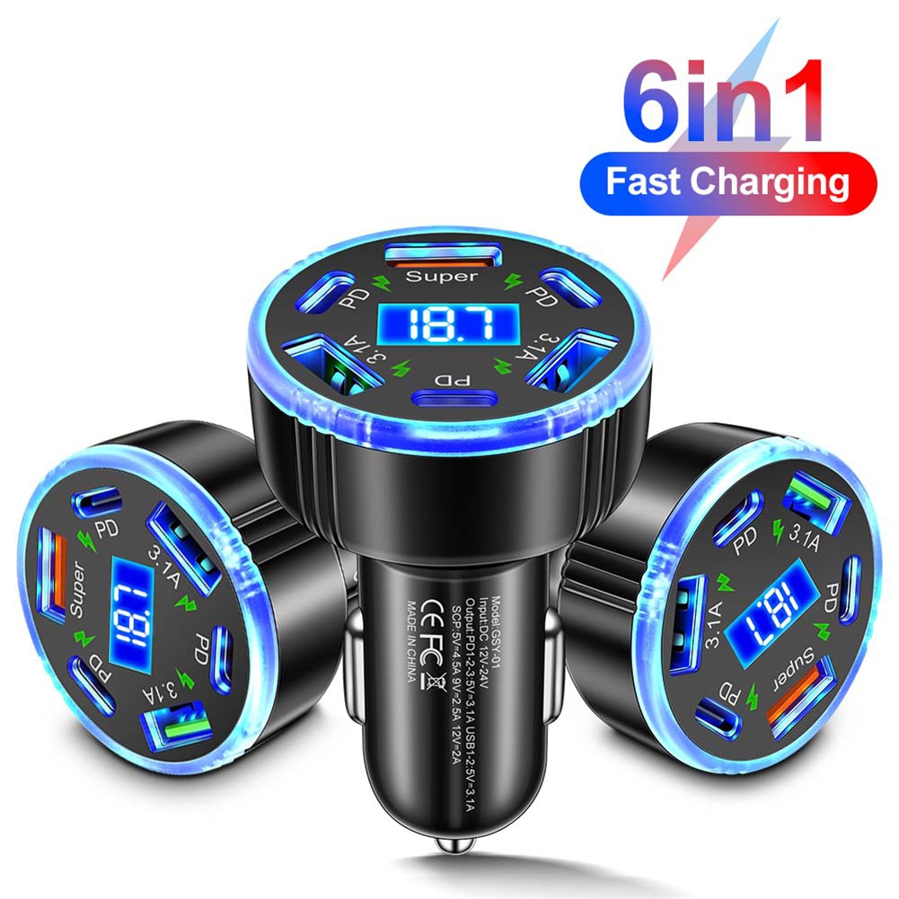 Chargeur Voiture PD Charge Rapide 6 Ports Adaptateur USB pour Smartphones et Tab - Photo 30 sur 36