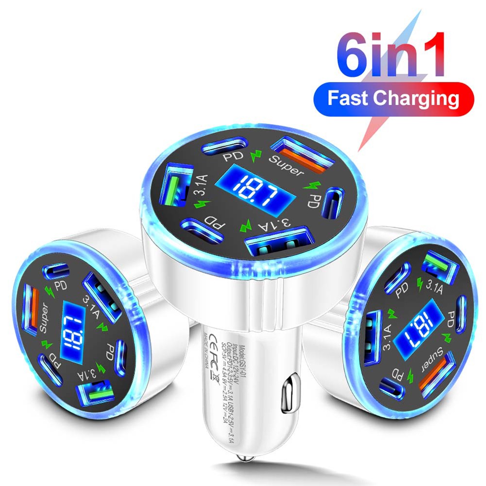 Chargeur Voiture PD Charge Rapide 6 Ports Adaptateur USB pour Smartphones et Tab - Photo 21 sur 36