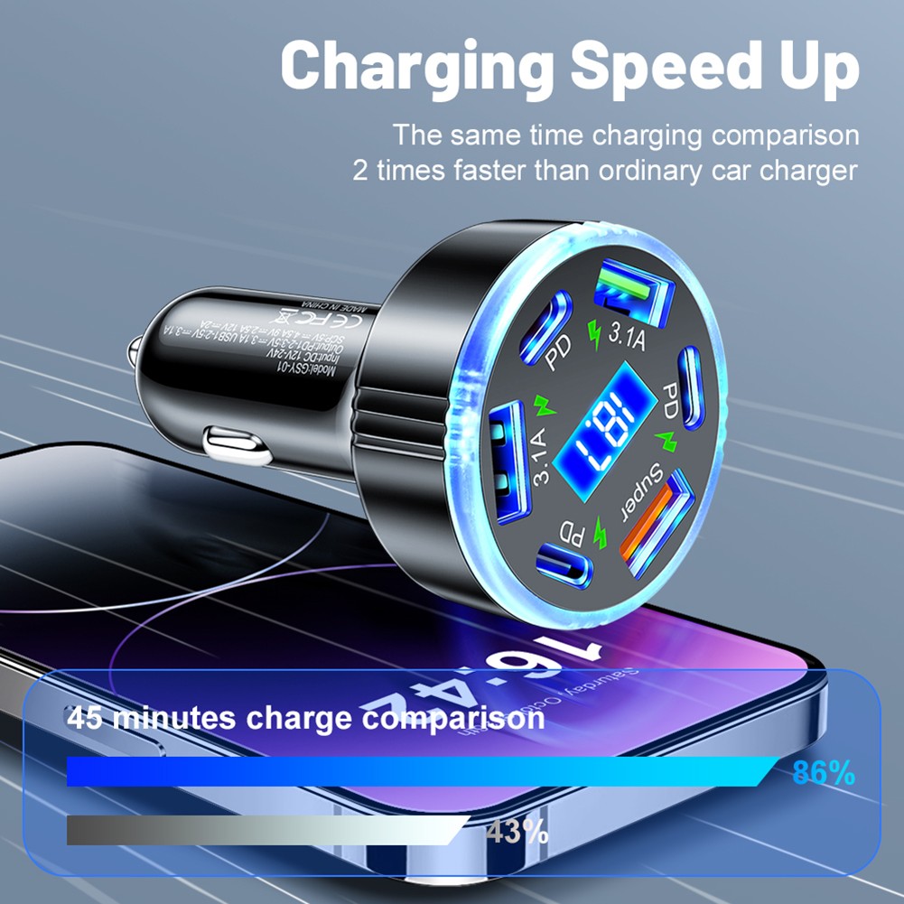 Chargeur Voiture PD Charge Rapide 6 Ports Adaptateur USB pour Smartphones et Tab - Photo 33 sur 36