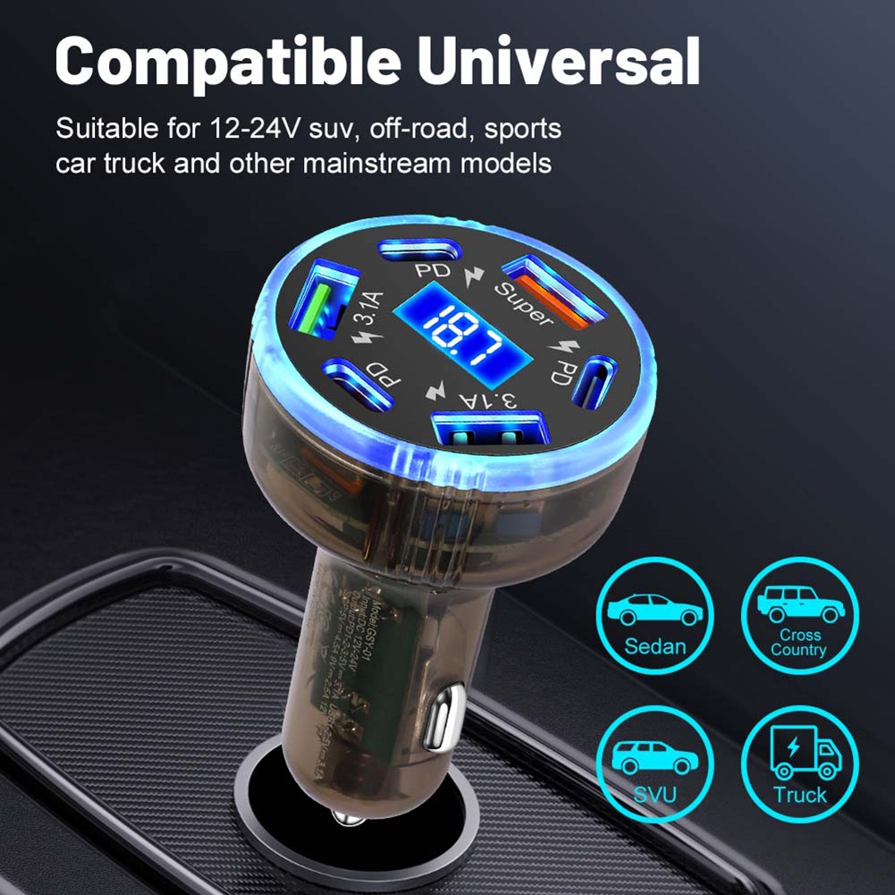 Chargeur Voiture PD Charge Rapide 6 Ports Adaptateur USB pour Smartphones et Tab - Photo 36 sur 36