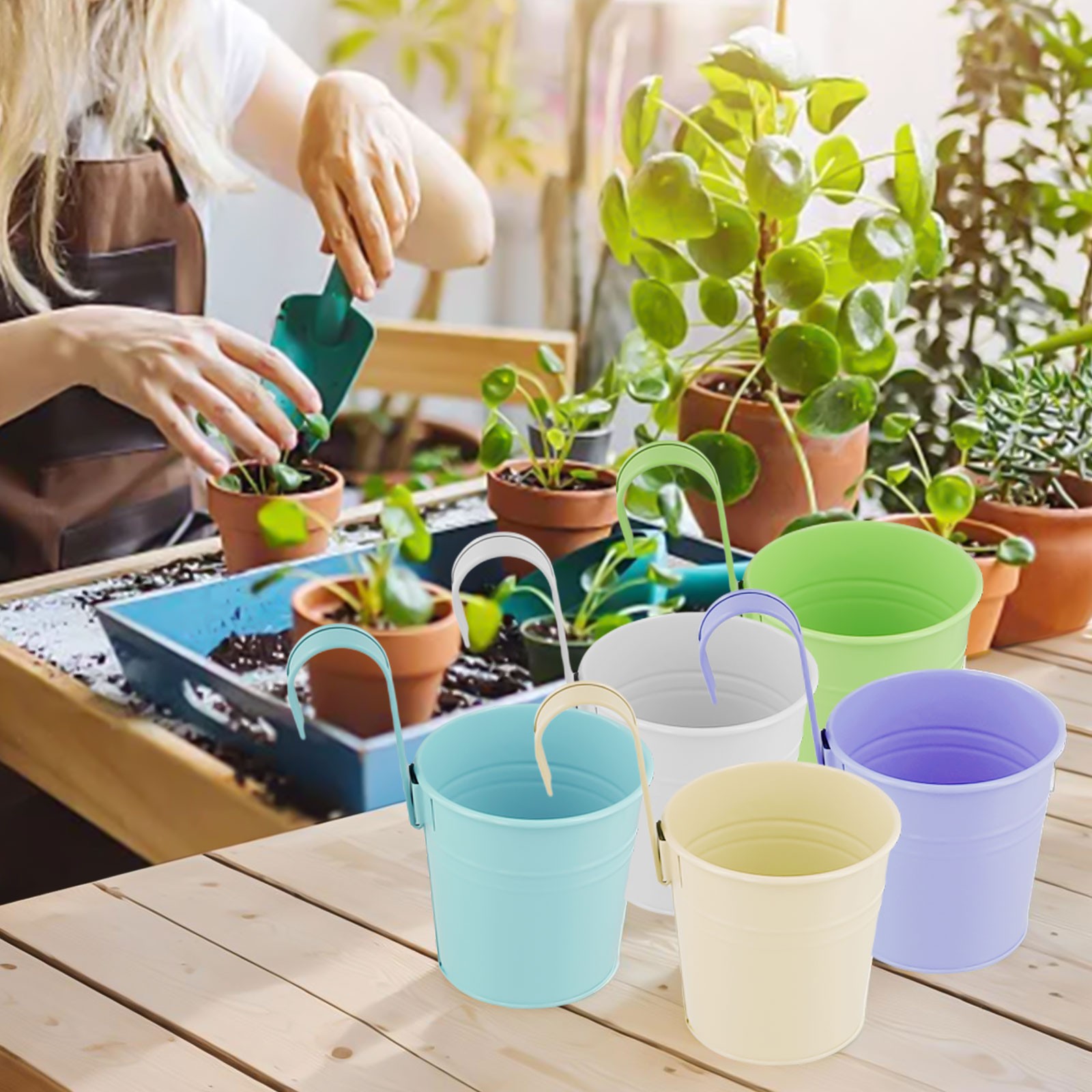 5pz Fioriere da Appendere in Metallo per Giardino Balcone con Ganci Estraibili - Foto 18 di 27