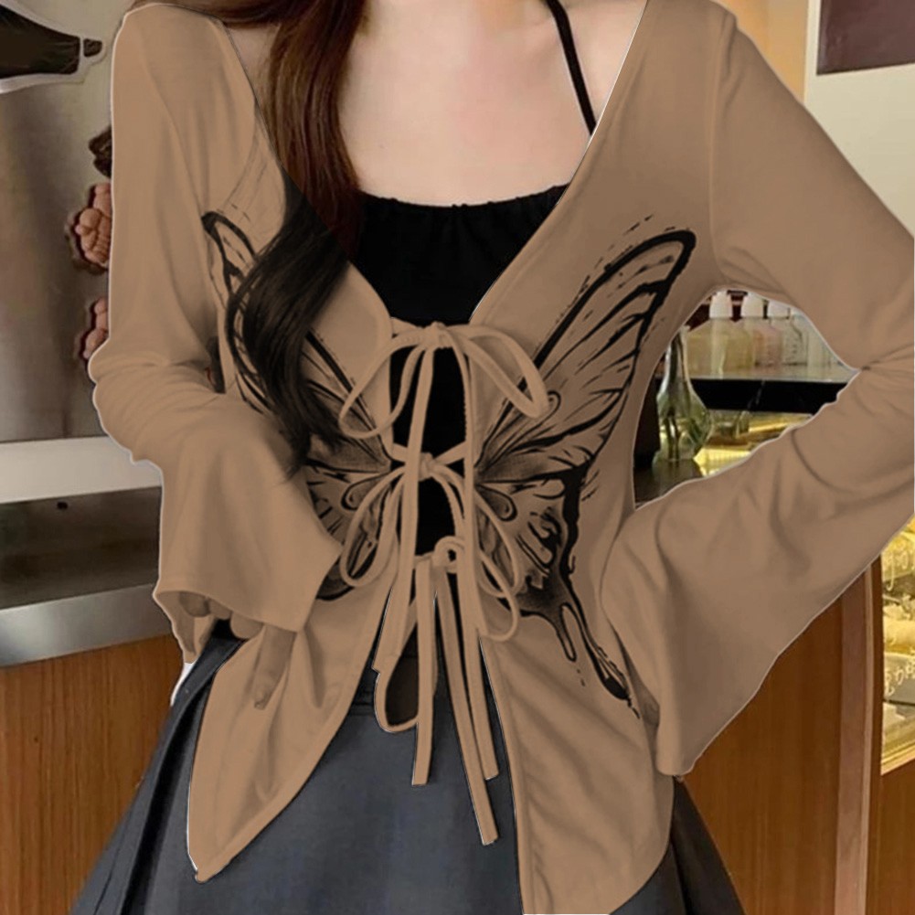 Fashionable Womens Long Sleeve Cardigan with Butterfly Motif for Daily Wear - Picture 24 of 24