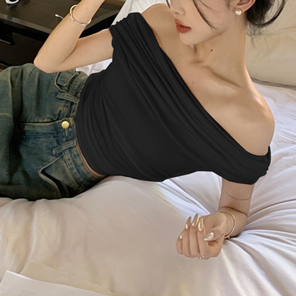 Retro Off Shoulder T Shirt for Women with Short Sleeves and Slim Fit Style - Picture 18 of 22