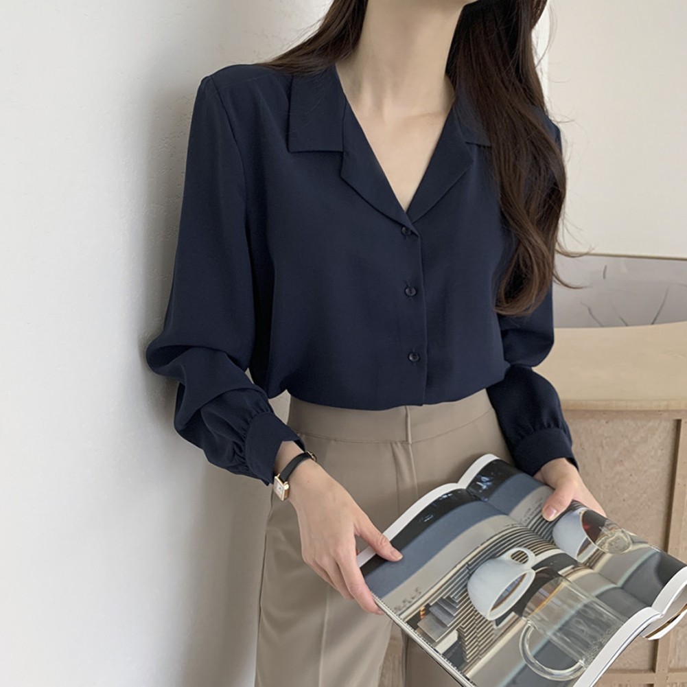 Womens Stylish Chiffon Shirt with Suit Collar Perfect for Office Attire