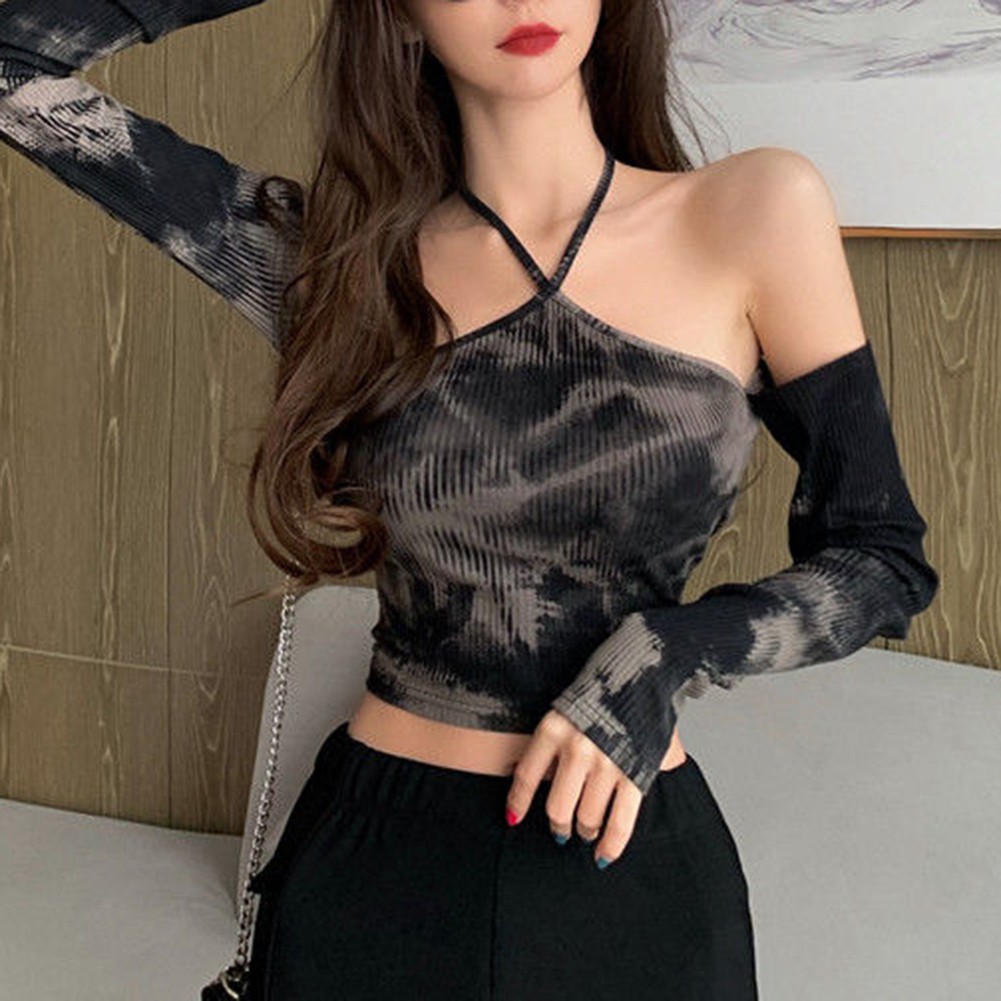 Women'S Casual Off Shoulder Tie Dye Short Sleeve T Shirt for Daily Wear - Picture 6 of 7