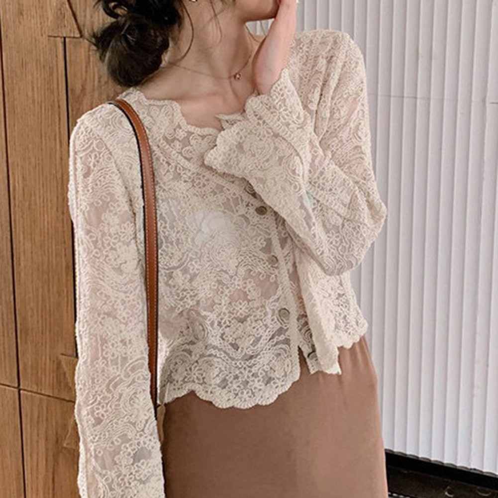Essential Cotton Hollow Lace Cardigan Top for Stylish Female Wardrobes - Picture 13 of 16