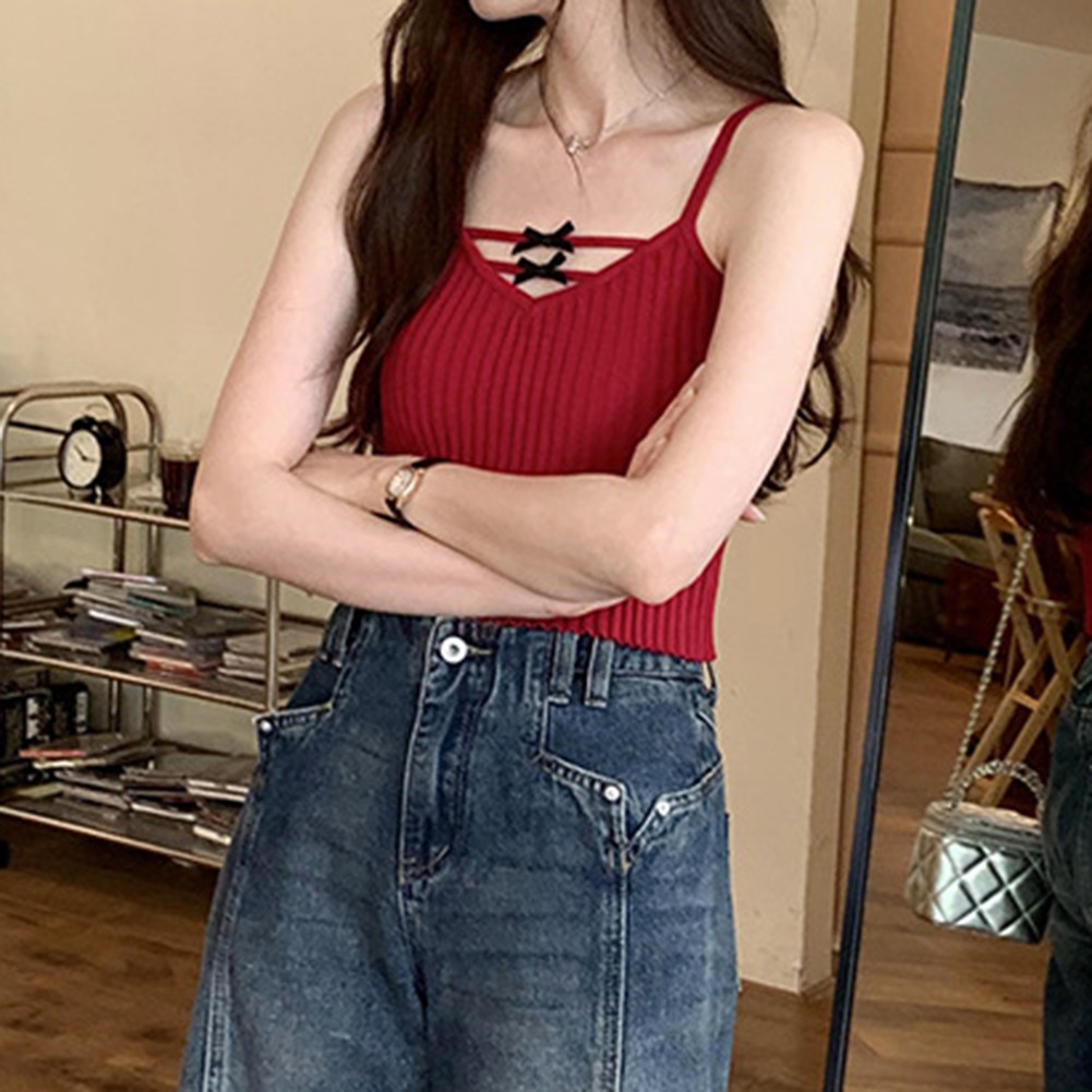 Retro Style Women's Casual Bow Camisole Vest Comfortable Fit for Everyday Use - Picture 22 of 27