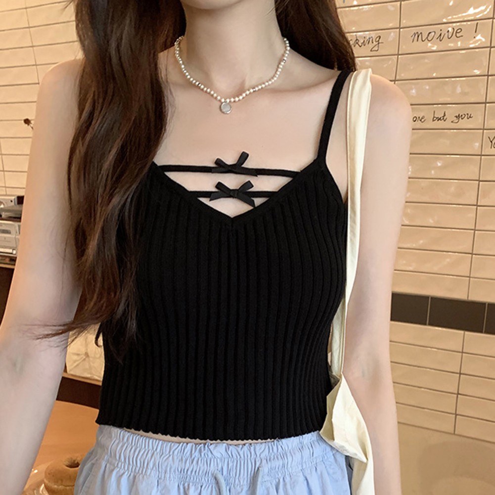 Retro Style Women's Casual Bow Camisole Vest Comfortable Fit for Everyday Use - Picture 15 of 27