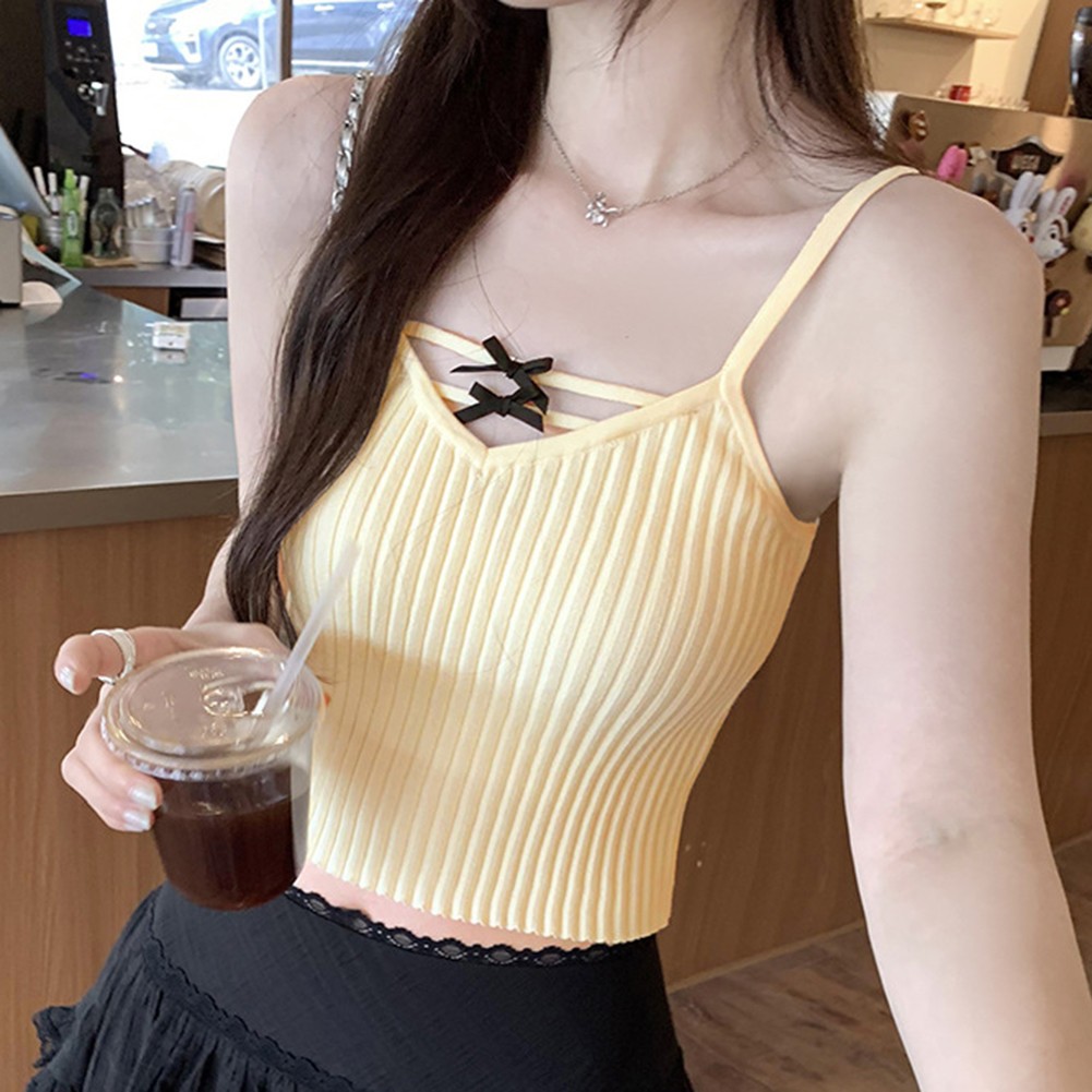 Retro Style Women's Casual Bow Camisole Vest Comfortable Fit for Everyday Use - Picture 25 of 27