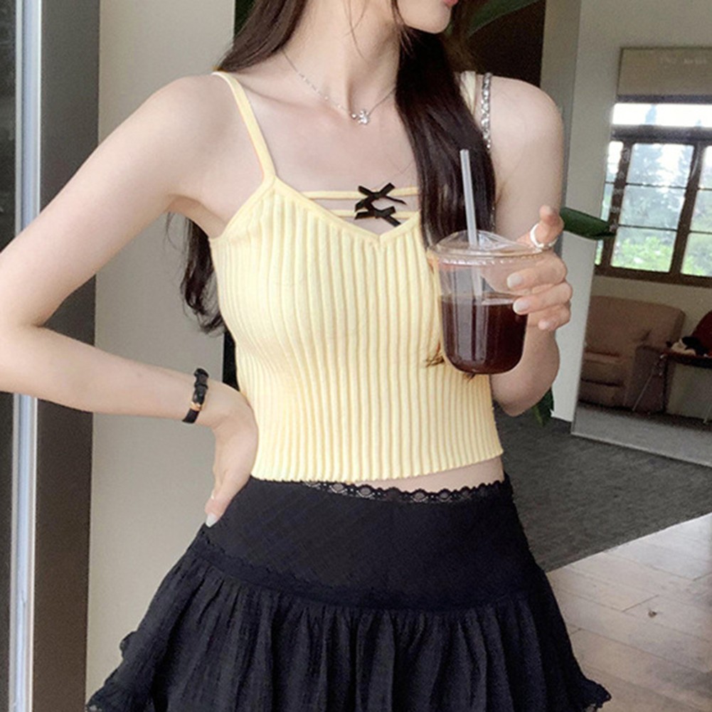 Retro Style Women's Casual Bow Camisole Vest Comfortable Fit for Everyday Use - Picture 24 of 27