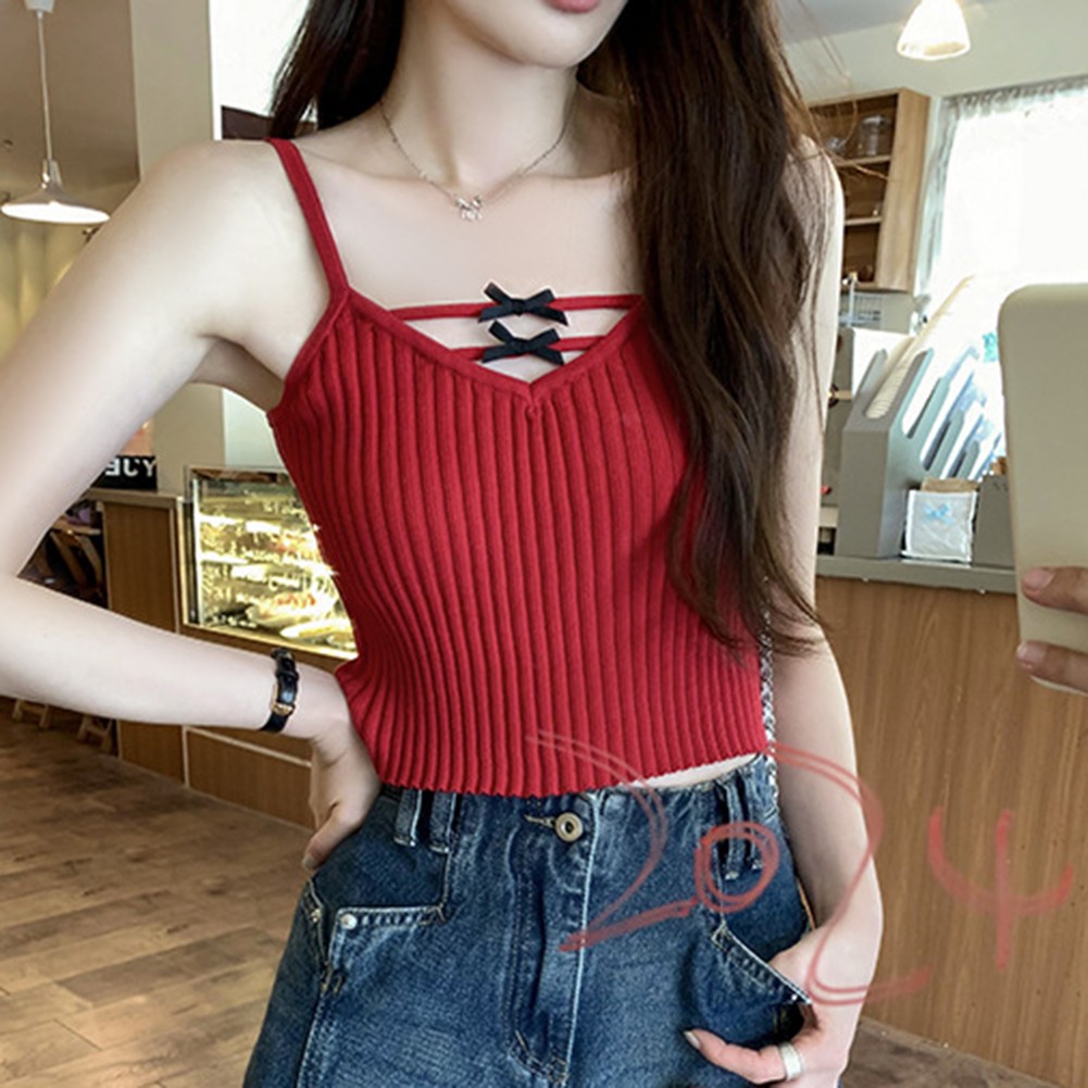 Retro Style Women's Casual Bow Camisole Vest Comfortable Fit for Everyday Use - Picture 21 of 27