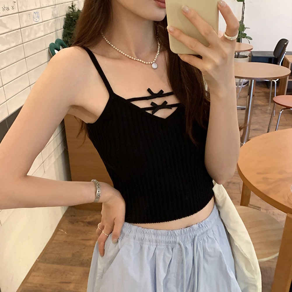 Retro Style Women's Casual Bow Camisole Vest Comfortable Fit for Everyday Use - Picture 17 of 27