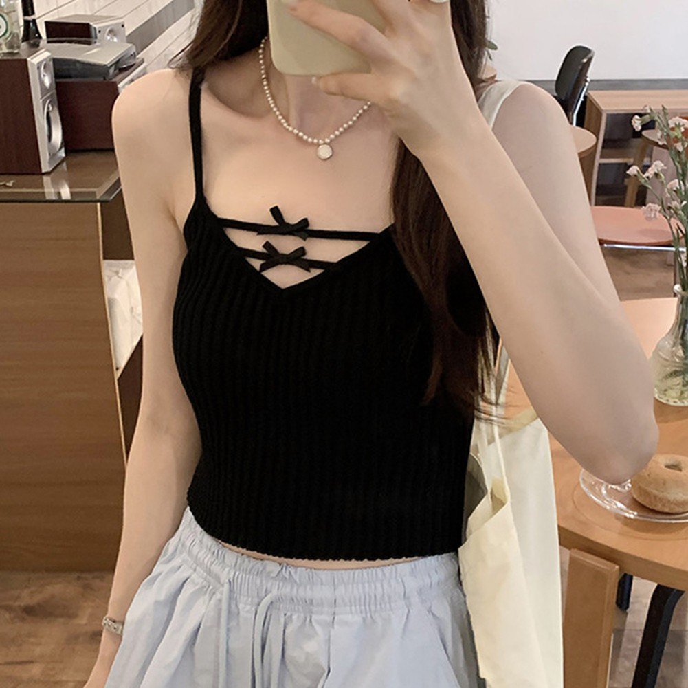 Retro Style Women's Casual Bow Camisole Vest Comfortable Fit for Everyday Use - Picture 13 of 27