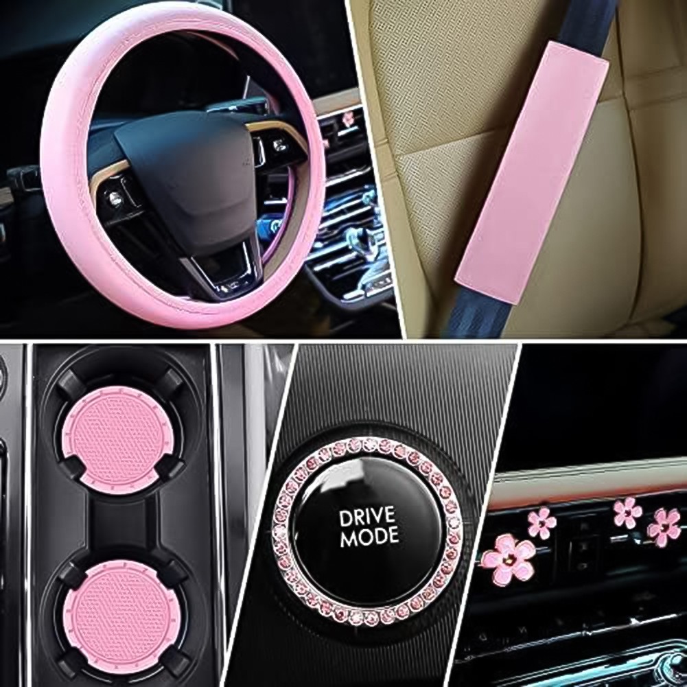 Comfortable 10 Piece Steering Wheel Cover Set for Women with Seat Belt Pads - Picture 18 of 24