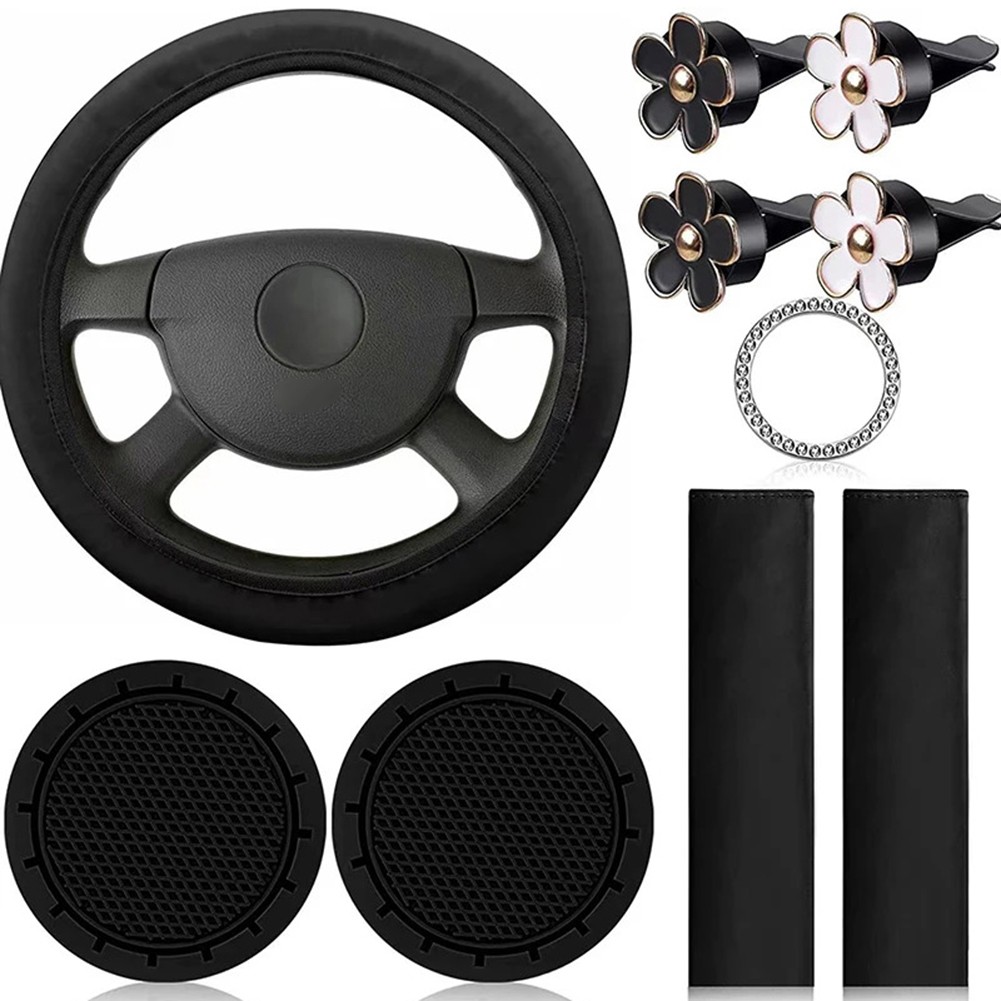 Comfortable 10 Piece Steering Wheel Cover Set for Women with Seat Belt Pads - Picture 21 of 24