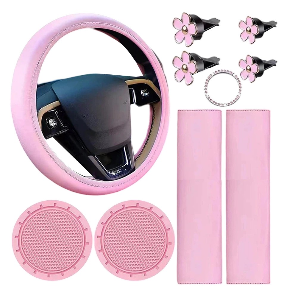Comfortable 10 Piece Steering Wheel Cover Set for Women with Seat Belt Pads - Picture 15 of 24