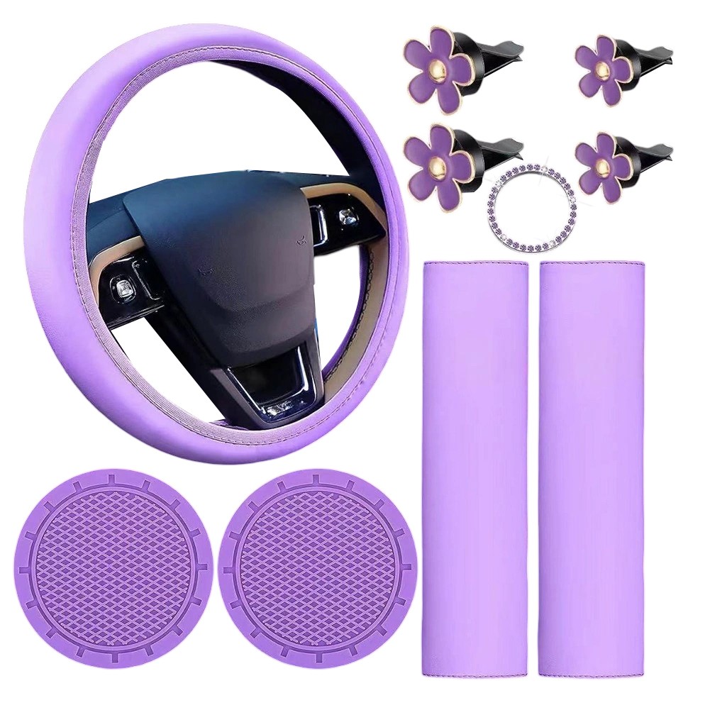 Comfortable 10 Piece Steering Wheel Cover Set for Women with Seat Belt Pads - Picture 24 of 24