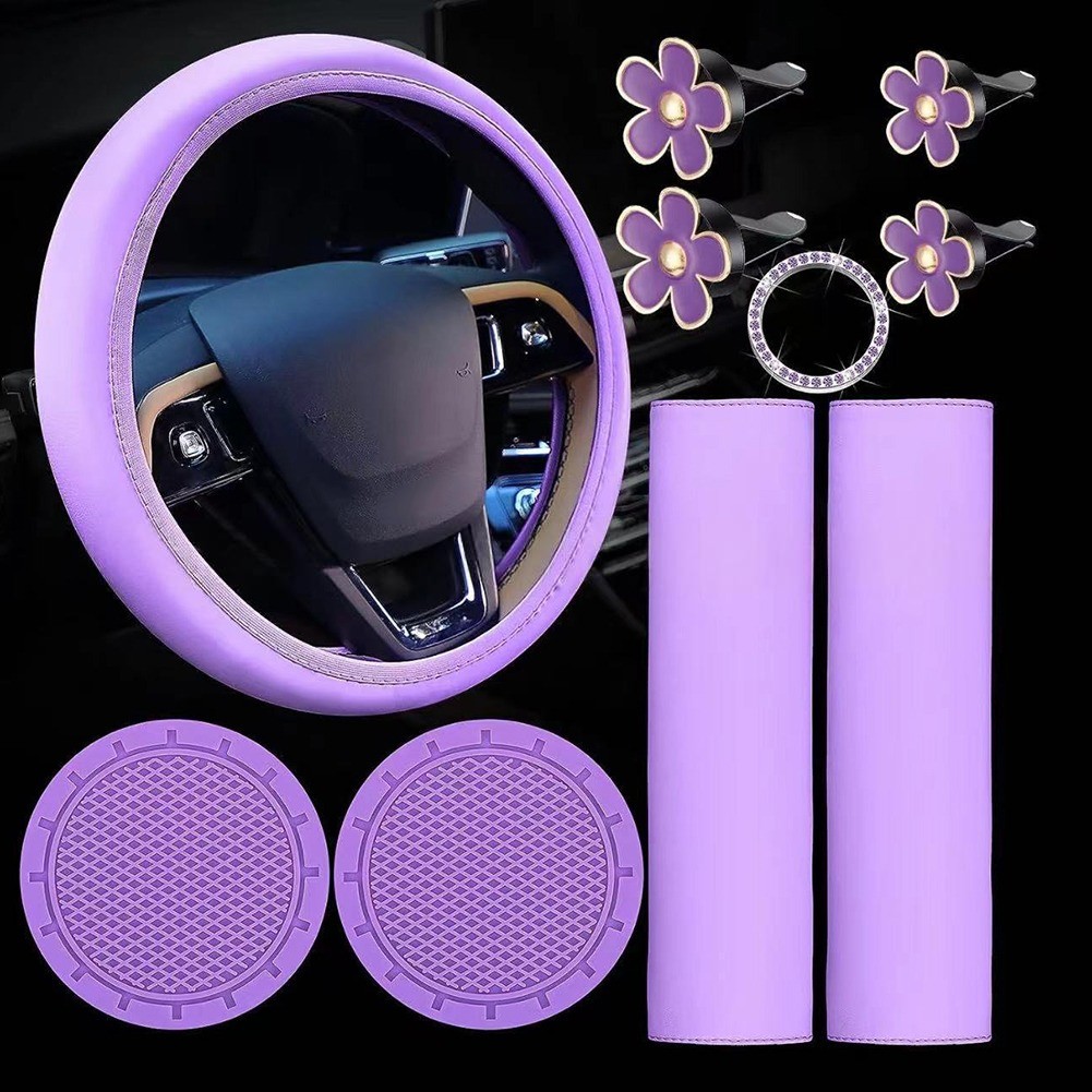 Comfortable 10 Piece Steering Wheel Cover Set for Women with Seat Belt Pads - Picture 23 of 24